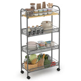 Sekey 4-Tier Rolling Cart – Kitchen Trolley & Niche Shelf on Wheels, Steel with Rust-Resistant Coating & MDF Top Panel, 360° Wheels with Handle, Tool-Free Assembly, Space-Saving Storage Cart for Kitchen, Bathroom & Small Rooms – Dark Grey